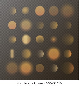 Bokeh collection, ready to use. Transparent defocused lights set. Vector elements. Vector eps10.