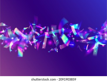 Bokeh Confetti. Blur Flyer. Rainbow Tinsel. Luxury Art. Retro Prismatic Decoration. Falling Texture. Surreal Foil. Purple Metal Sparkles. Blue Bokeh Confetti