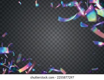 Bokeh Confetti. Transparent Sparkles. Unicorn Art. Hologram Background. Pink Disco Glare. Shiny Celebrate Backdrop. Surreal Foil. Party Element. Purple Bokeh Confetti