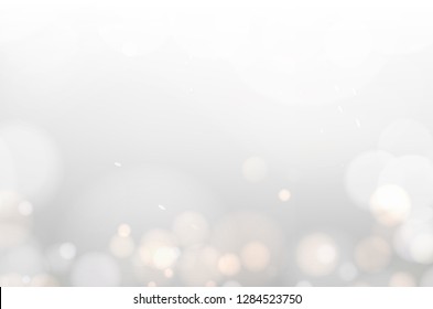 Bokeh of dust on white background. Abstract blur light effect. Falling confetti for carnival celebration. Glitter, light sparkle and shimmer confetti over gray backdrop. Vector illustration.