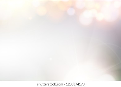 Bokeh of dust on white background. Abstract blur light effect. Falling confetti for carnival celebration. Glitter, light sparkle and shimmer confetti over gray backdrop. Vector illustration.
