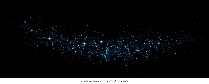 Bokeh, chispas de polvo y estrellas azules brillan con luz especial. El vector chispa sobre el fondo negro. efecto de luz navideña. Esparcen partículas mágicas de polvo.