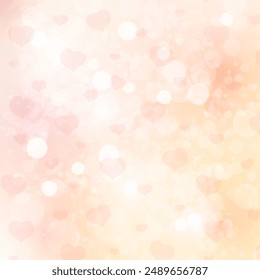 Bokeh effect background with hearts in soft peach and light pink. For Tu B'Av (Ḥag HaAhava Jewish holiday), Valentine's Day greeting card, thank you card, save the date, wrapping, covering, decoration