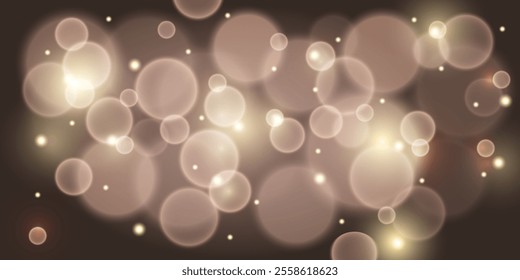 A bokeh effect featuring soft blurs in warm golden and creamy tones. Circles of light with a blurred backdrop and tiny sparkling particles create a cozy, festive atmosphere, perfect for backgrounds.