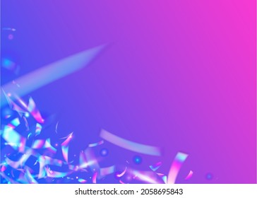 Bokeh Effect. Holographic Glitter. Disco Design. Cristal Tinsel. Festive Art. Unicorn Foil. Purple Retro Sparkles. Party Realistic Sunlight. Violet Bokeh Effect