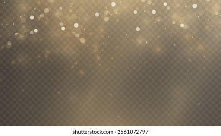 Bokeh effect with many shiny shimmering particles isolated on transparent background. Glitter bokeh for web design and illustrations.