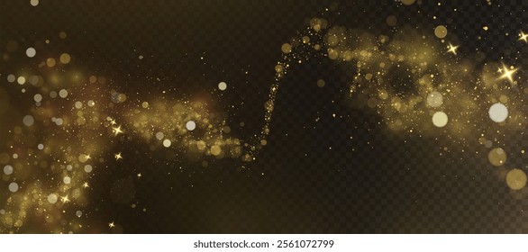 Bokeh effect with many shiny shimmering particles isolated on transparent background. Glitter bokeh for web design and illustrations.