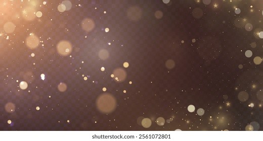 Bokeh effect with many shiny shimmering particles isolated on transparent background. Glitter bokeh for web design and illustrations.