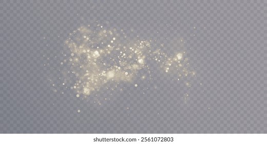 Bokeh effect with many shiny shimmering particles isolated on transparent background. Glitter bokeh for web design and illustrations.