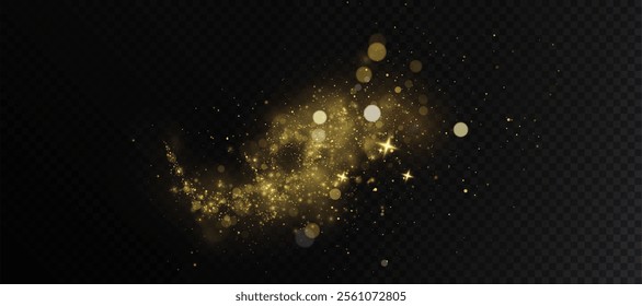 Bokeh effect with many shiny shimmering particles isolated on transparent background. Glitter bokeh for web design and illustrations.