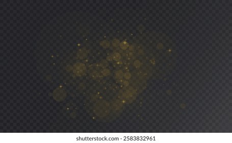 Bokeh effect with many shiny shimmering particles. Vector star cloud with dust. Subtle glow with glitter. Star cloud with dust. Glow abstract bokeh lights isolated on transparent background.