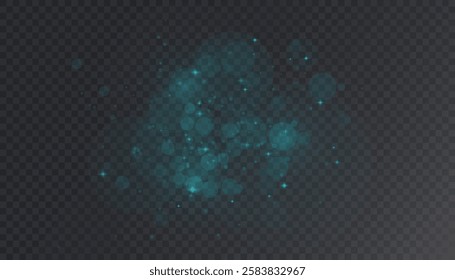 Bokeh effect with many shiny shimmering particles. Vector star cloud with dust. Subtle glow with glitter. Star cloud with dust. Glow abstract bokeh lights isolated on transparent background.