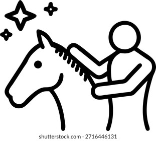Efecto bokeh en la persona que cepilla un concepto de caballo como Una Imagen suavemente borrosa captura a una persona que cepilla un caballo con luces bokeh que agregan calor al fondo. La cámara estacionaria destaca el cuidado y la conexión que representa el valor terapéutico de los animales de aseo. en Foto Stock Concepto, espacio de copia para publicidad o Anuncio con Foto Realista como detalle de alta calidad --ar 7:2
