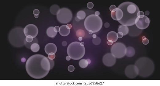 Bokeh effect with soft, translucent light orbs of varying sizes on a dark background. Great for adding depth, romantic charm, or sophistication to any visual design project.