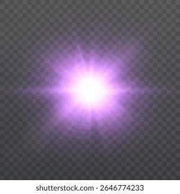 Bokeh e efeito explosivo ofuscante. Explosão roxa luz abstrata de energia da luz. Ilustração vetorial para design de jogos e da Web.	