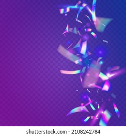 Bokeh Glare. Flying Foil. Birthday Effect. Disco Flyer. Blur Abstract Backdrop. Fiesta Art. Rainbow Background. Blue Party Confetti. Violet Bokeh Glare