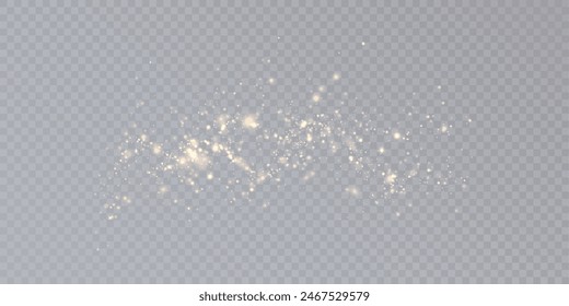 Bokeh glow background of sparkling dust, gold dust light, background with bokeh light effect, yellow shimmering glow with bokeh and glitter light. Vector	