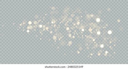 Bokeh glow background of sparkling dust, gold dust light, background with bokeh light effect, yellow shimmering glow with bokeh and glitter light. Vector