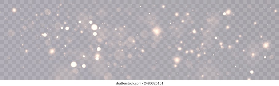 Bokeh glow background of sparkling dust, gold dust light, background with bokeh light effect, yellow shimmering glow with bokeh and glitter light. Vector