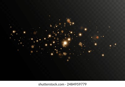 Bokeh glow background of sparkling dust, gold dust light, background with bokeh light effect, yellow shimmering glow with bokeh and glitter light. Vector