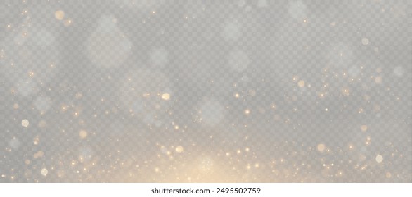 Bokeh glow background of sparkling dust, gold dust light, background with bokeh light effect, yellow shimmering glow with bokeh and glitter light. Vector	