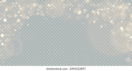 Bokeh glow background of sparkling dust, gold dust light, background with bokeh light effect, yellow shimmering glow with bokeh and glitter light. Vector