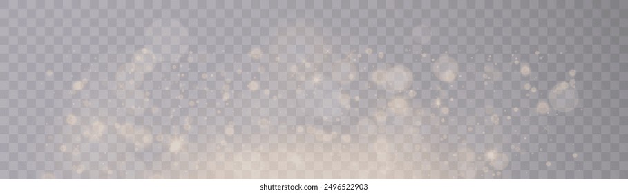 Bokeh glow background of sparkling dust, gold dust light, background with bokeh light effect, yellow shimmering glow with bokeh and glitter light. Vector