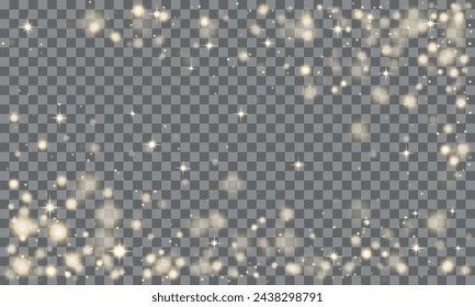 Borde resplandeciente de Bokeh, fondo brillante, polvo brillante, estrellas brillantes. Partícula de resplandor. Borde brillante. Ilustración vectorial.  Marco. Navidad, Boda, Bokeh de oro.