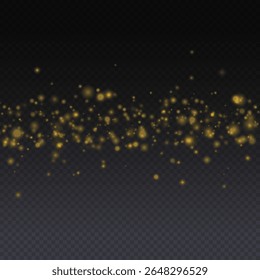 Bokeh gold background. Bright starburst with glowing particles, shimmer and spark. Abstract light explosion with luxury flare for festive card design, new year magic or firework holiday decoration.

