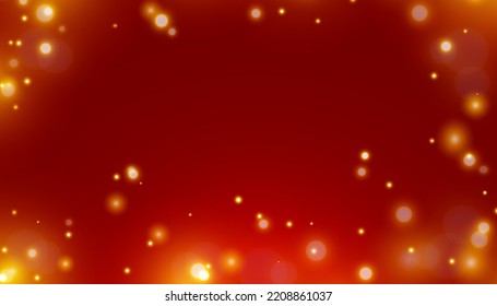 Bokeh with golden flashes light on red background. Vector luxury design for banner, poster or holiday card decoration.