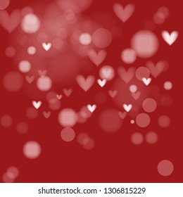 Bokeh Heart Light Valentine's Day Background. Vector EPS 10,red background. 