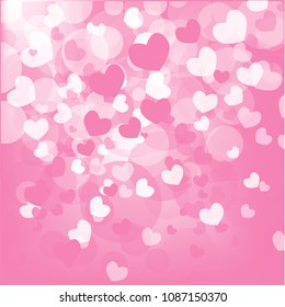 Bokeh heart romantic abstract background color pink and white