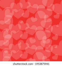 Bokeh heart shape on red background