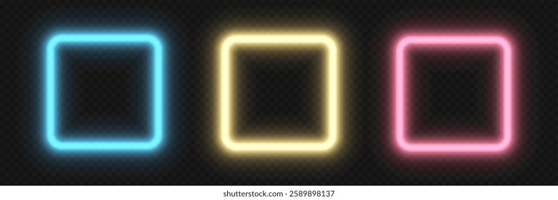 Bokeh illuminated frames. Set of bright lights rectangles on black background