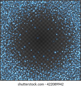 Bokeh light blue sparkles on transparency background vector illustration. Glowing glittering particles element for special Effects. Abstract design.