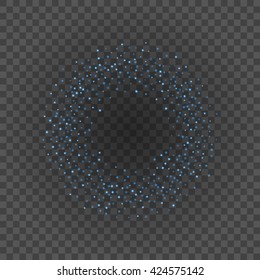 Bokeh light blue sparkles on transparency background vector illustration. Glowing glittering particles element for special Effects. Abstract design.