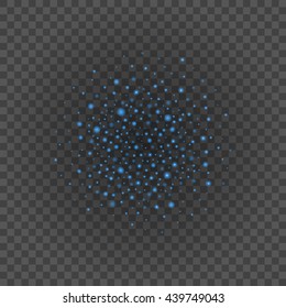 Bokeh light blue sparkles on transparency background vector illustration. Glowing glittering particles element for special Effects. Abstract design.