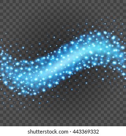 Bokeh light blue sparkles on transparency background vector illustration. Glowing glittering particles element for special Effects. Abstract design.