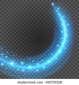 Bokeh light blue sparkles on transparency background vector illustration. Glowing glittering particles element for special Effects. Abstract design.