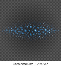 Bokeh light blue sparkles on transparency background vector illustration. Glowing glittering particles element for special Effects. Abstract design.