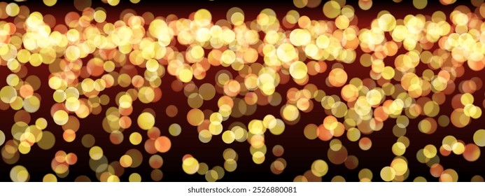 Bokeh light of candles on gold and black seamless pattern. Blurred yellow circle sequins on dark bg. Memorial or celebration night background. Vector illustration with gradient mesh and overlay effect