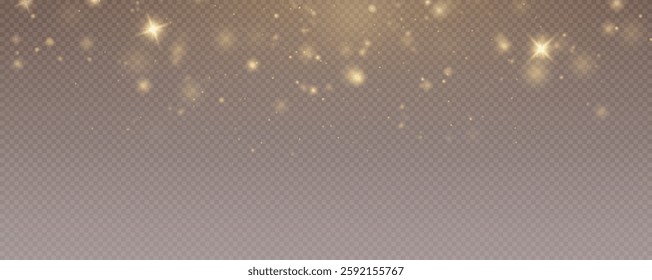 Bokeh light effect background, christmas gold dust, festive glitter dust for banners, cards, advertisement. Christmas glowing dust background png, vector.