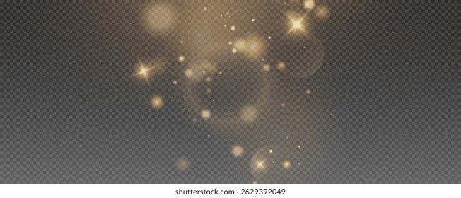 Bokeh light effect background, christmas gold dust, festive glitter dust for banners, cards, advertisement. Christmas glowing dust background png, vector.