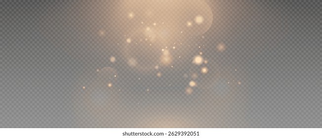 Bokeh light effect background, christmas gold dust, festive glitter dust for banners, cards, advertisement. Christmas glowing dust background png, vector.