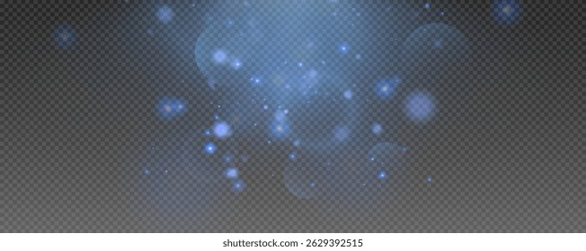 Bokeh light effect background, christmas blue dust, festive glitter dust for banners, cards, advertisement. Christmas glowing dust background png, vector.