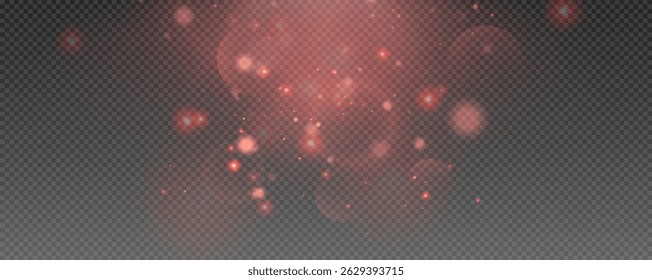 Bokeh light effect background, christmas red dust, festive glitter dust for banners, cards, advertisement. Christmas glowing dust background png, vector.