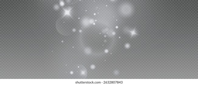 Bokeh light effect background, christmas white dust, festive glitter dust for banners, cards, advertisement. Christmas glowing dust background png, vector.