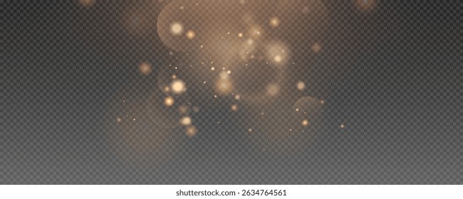 Bokeh light effect background, christmas gold dust, festive glitter dust for banners, cards, advertisement. Christmas glowing dust background png, vector.
