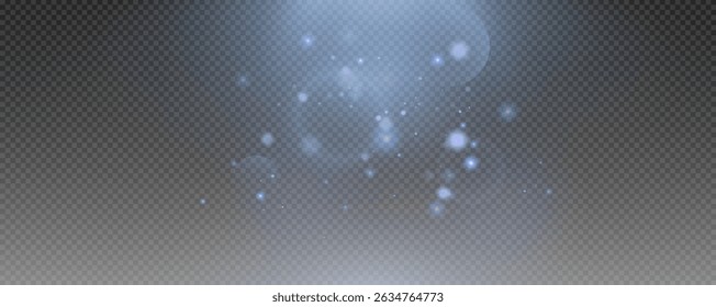 Bokeh light effect background, christmas blue dust, festive glitter dust for banners, cards, advertisement. Christmas glowing dust background png, vector.