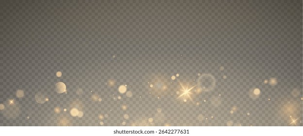 Bokeh light effect background, christmas gold dust, festive glitter dust for banners, cards, advertisement. Christmas glowing dust background png, vector.